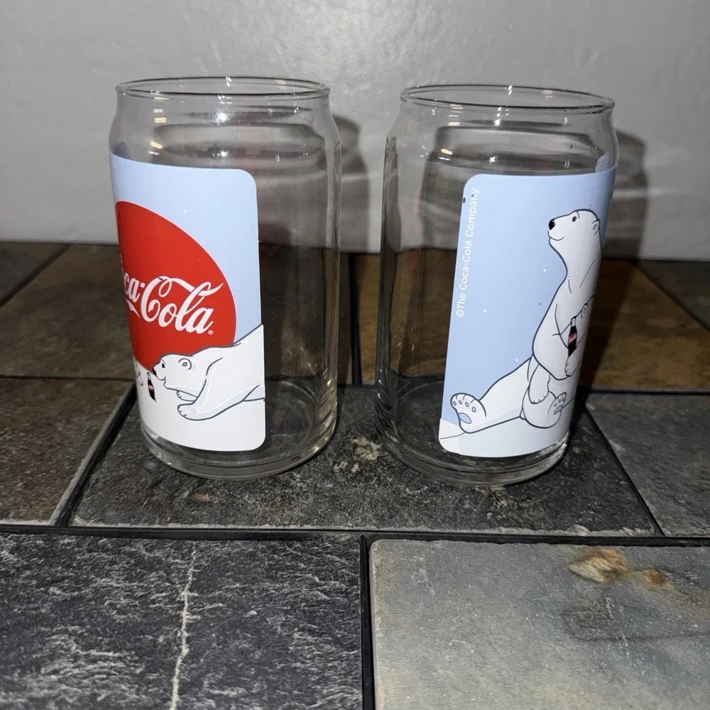 Rare Coca Cola Polar Bear Can Shaped Glasses Set